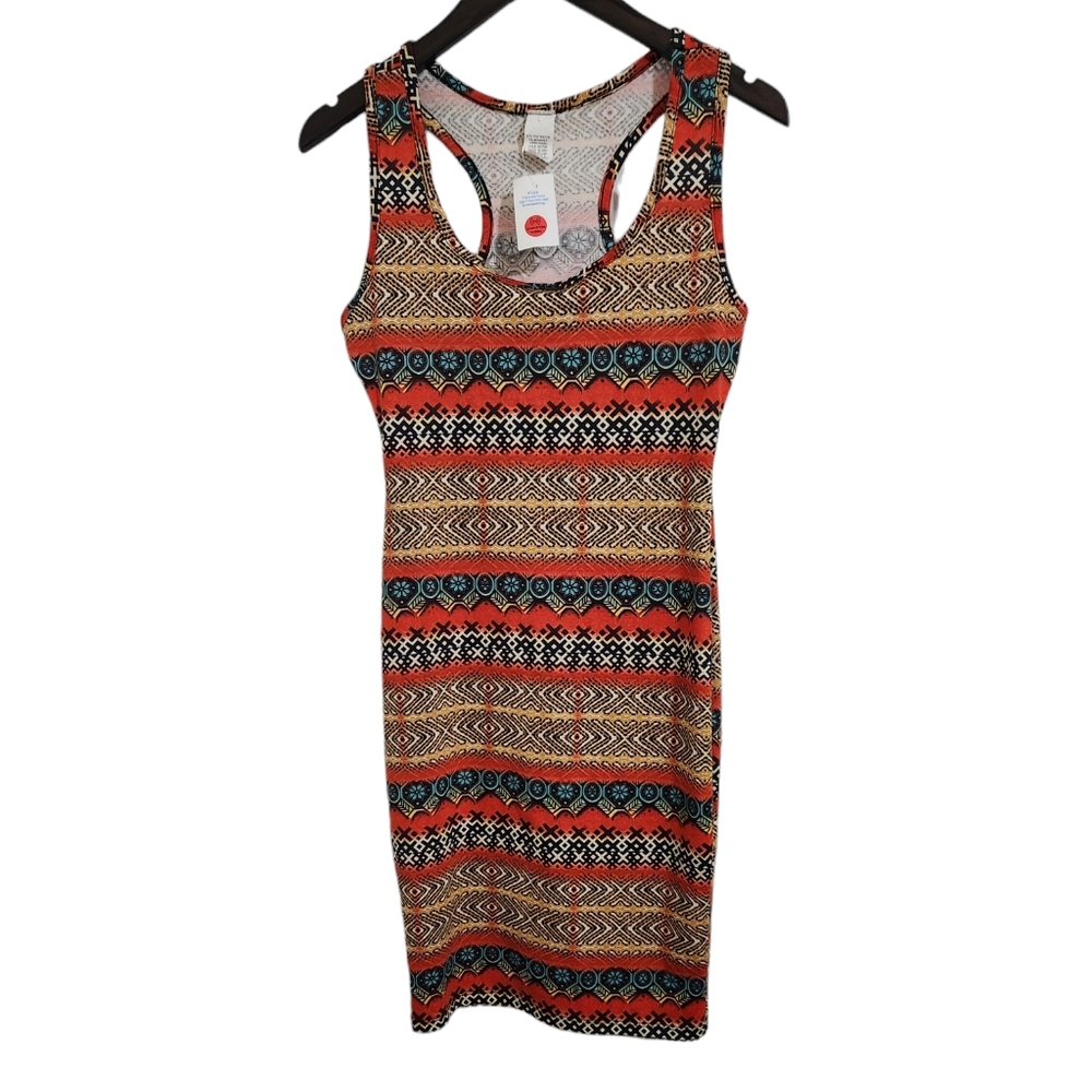 Boho Tribal Print Racerback Bodycon Dress Women's size Small
